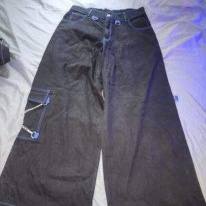 Vintage 2000 Sinister Clothing Black and Blue Wide Leg Pants Size 34